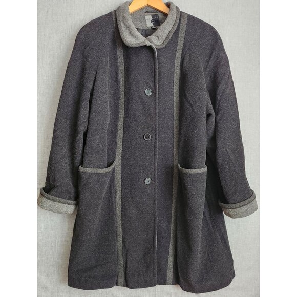Gallery Black & Gray Wool Blend Coat Lagenlook XL Boiled Wool Look - Picture 1 of 8